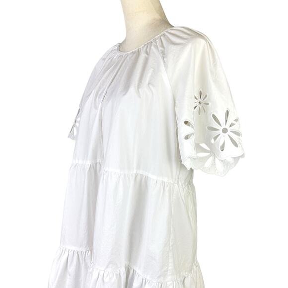 Rails Arielle White Eyelet Cotton Blend Short Sleeve Mini Layered Ruffle Dress - Picture 6 of 16